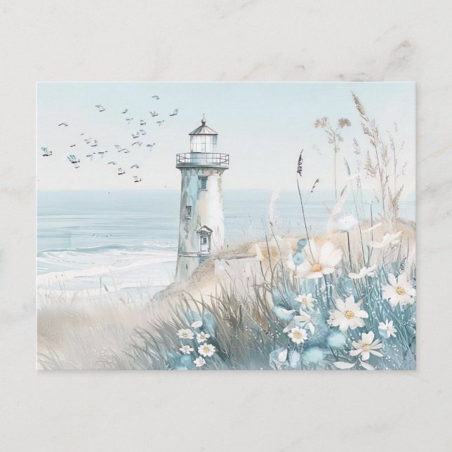 light blue and white coastal landscape postcard (Front)