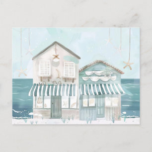 light blue and white coastal landscape postcard
