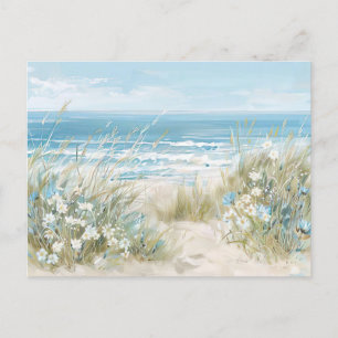 light blue and white coastal landscape postcard