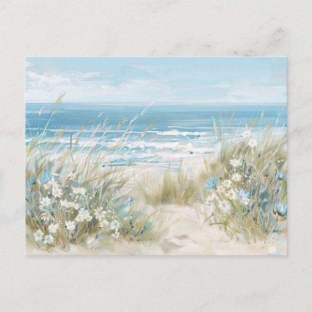 light blue and white coastal landscape postcard (Front)