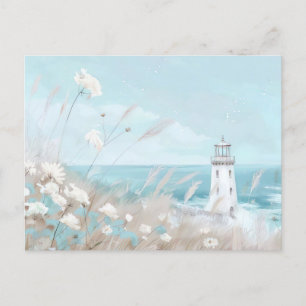 light blue and white coastal landscape postcard