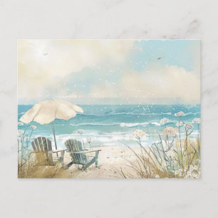 light blue and white coastal landscape postcard