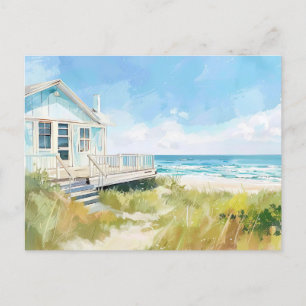 light blue and white coastal landscape postcard