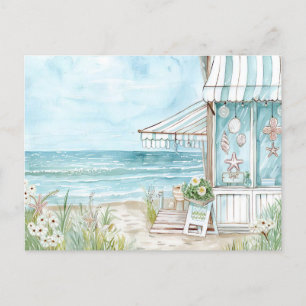 light blue and white coastal landscape postcard
