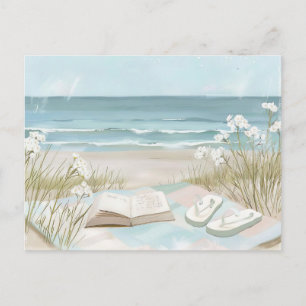 light blue and white coastal landscape postcard
