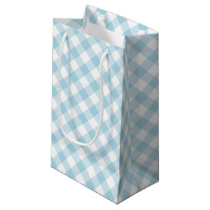 Light Blue and White Diagonal Gingham Small Gift Bag
