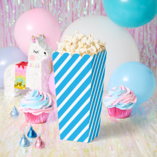 Light Blue and White Diagonal Striped Popcorn Favo Favor Box