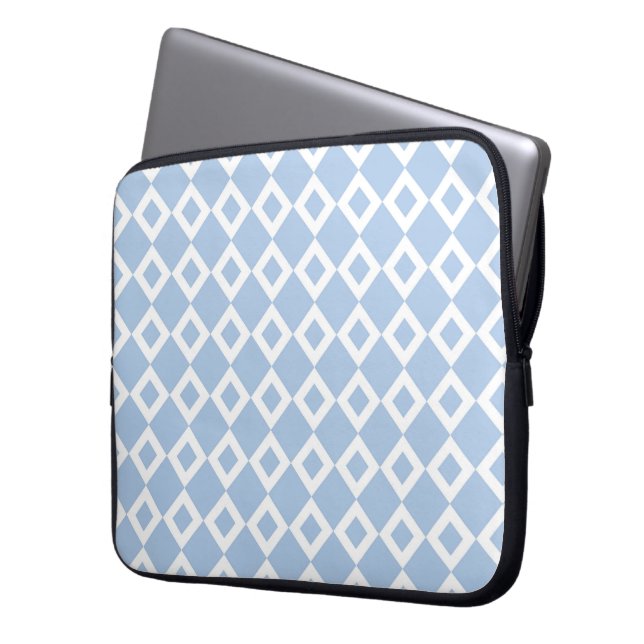 Light Blue and White Diamond Pattern Laptop Sleeve (Front Left)