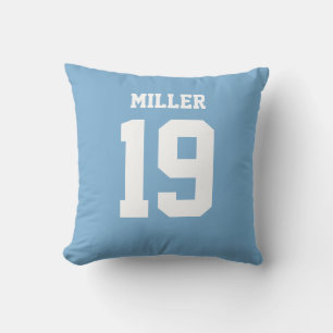 Light Blue and White Double-Sided Sports Jersey Throw Pillow