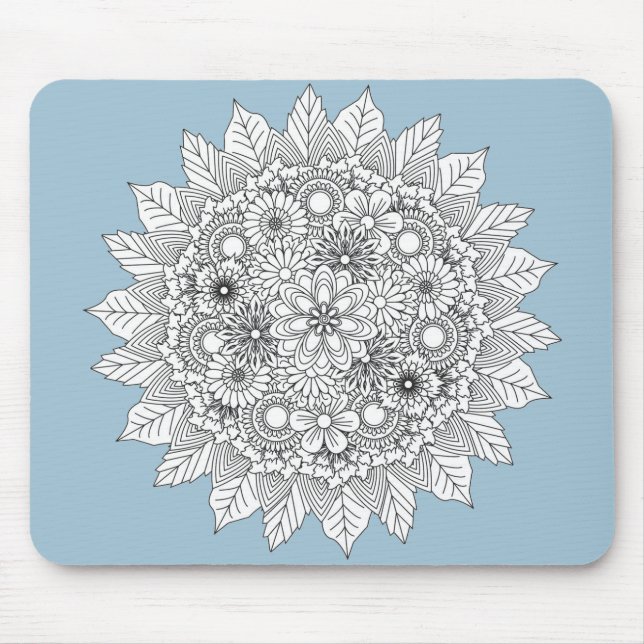 Light Blue and White Flower Colouring  Mouse Pad (Front)