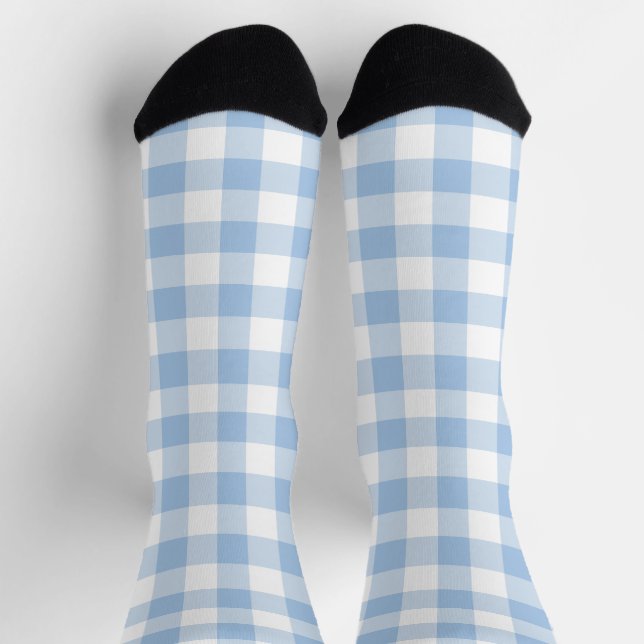 Light Blue and White Gingham Check Plaid Socks (Top)