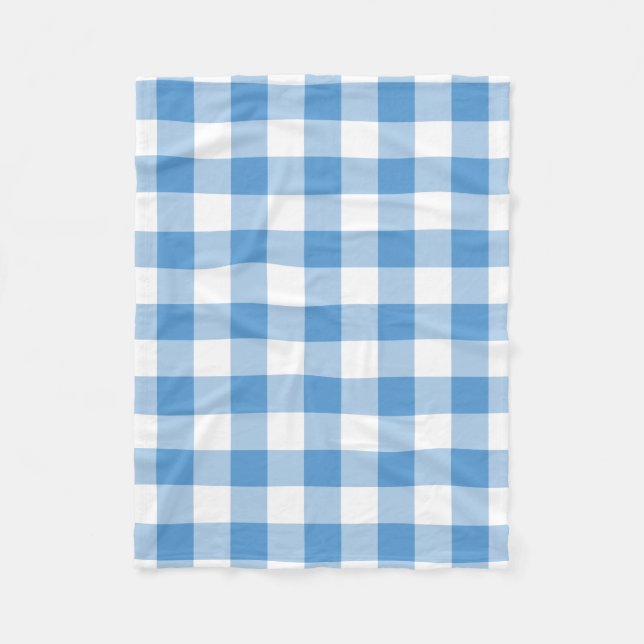 Light Blue and White Gingham Pattern Fleece Blanket (Front)