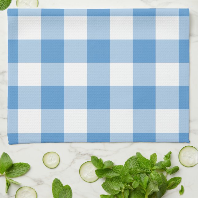 Light Blue and White Gingham Pattern Kitchen Towel (Folded)