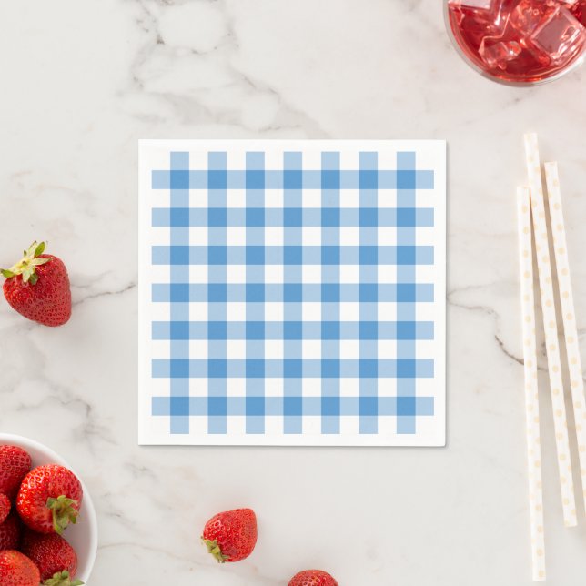 Light Blue and White Gingham Pattern Napkin (Insitu)