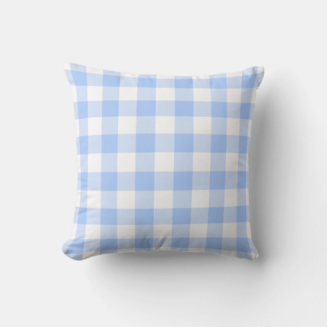 Light Blue and White Gingham Pattern Throw Pillow (Front)