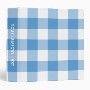 Light Blue and White Gingham Plaid Custom Title Binder