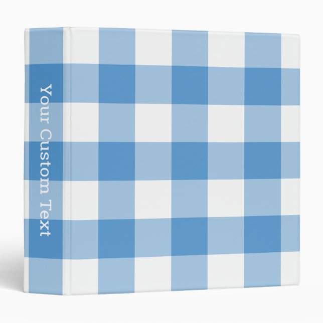 Light Blue and White Gingham Plaid Custom Title Binder (Front/Spine)
