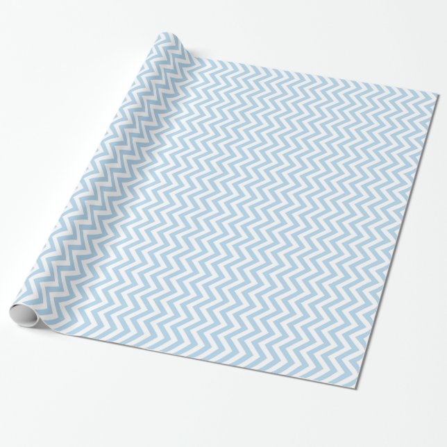 Light Blue and White Large Chevron Pattern H Wrapping Paper (Unrolled)