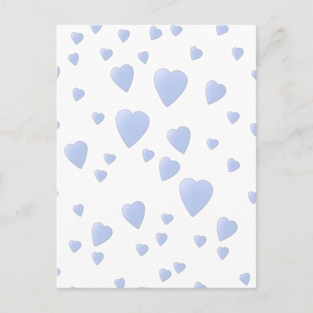 Light Blue and White Love Hearts Pattern. Postcard (Front)