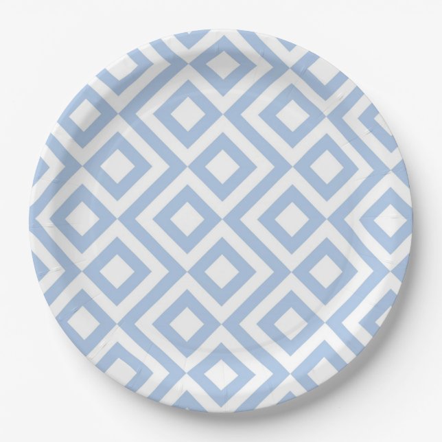 Light Blue and White Meander Paper Plate (Front)