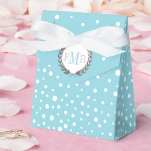 Light blue and white polka dot pattern wedding fav favor box