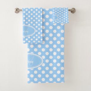 Light blue and white polka dot personalized towels