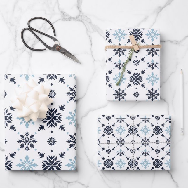 Light Blue and White Snowflake  Wrapping Paper Sheet (Front)