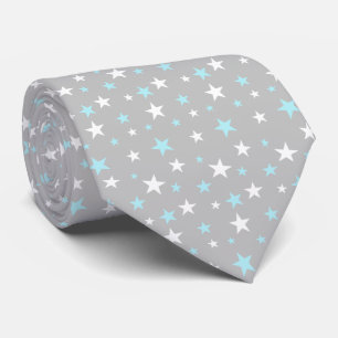 Light Blue and White Stars on Light Silver Grey Tie