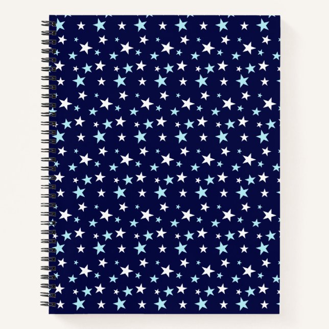Light Blue and White Stars on Navy Blue Notebook (Front)