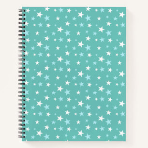 Light Blue and White Stars on Teal Notebook
