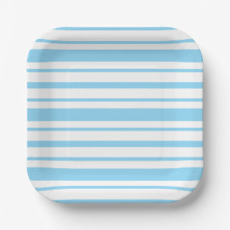 Light Blue and White Stripe Square Paper Plate