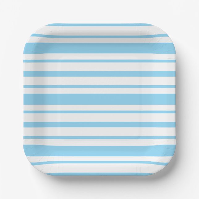 Light Blue and White Stripe Square Paper Plate (Front)