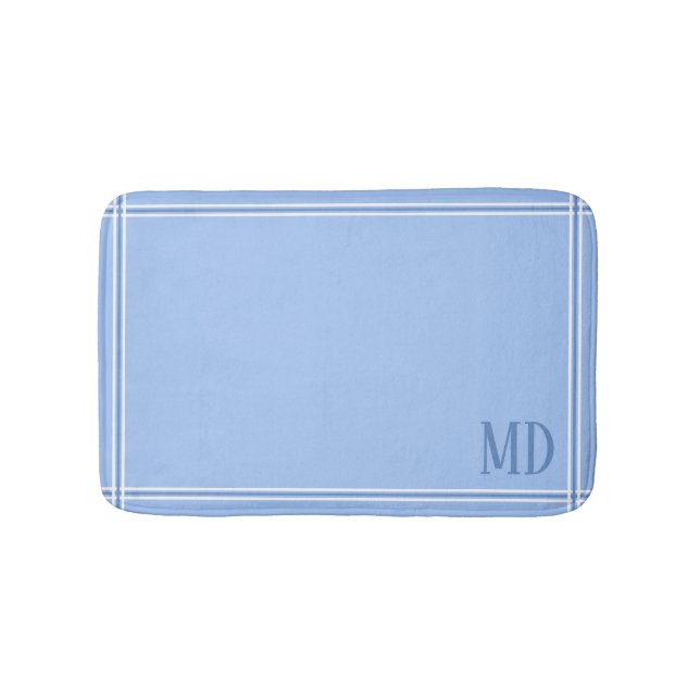 Light Blue and White Striped Custom Initials Bath Mat (Front)
