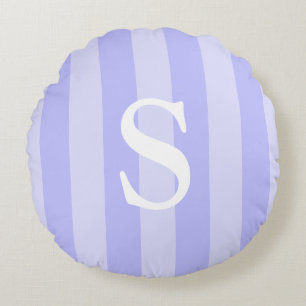 Light Blue And White Striped Monogrammed Round Pillow