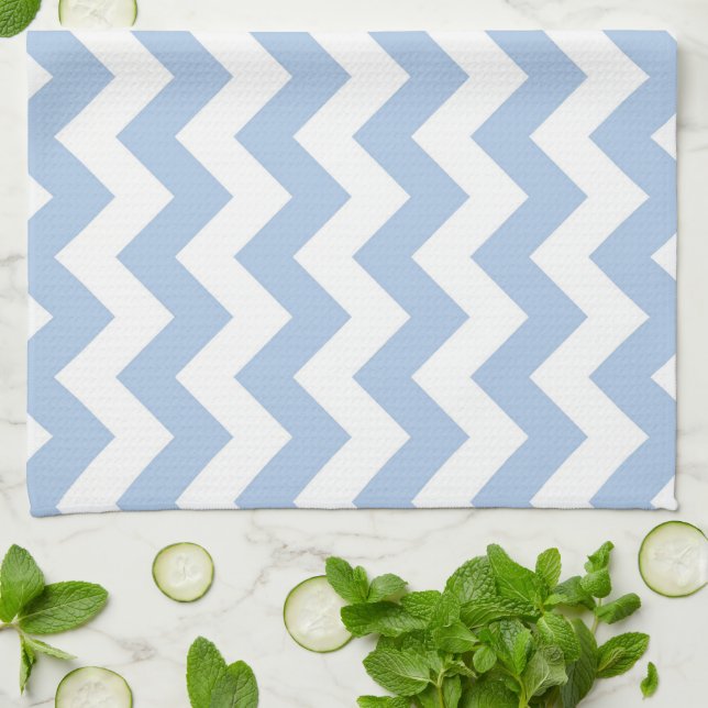 Light Blue and White Zigzag Kitchen Towel (Folded)
