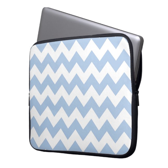 Light Blue and White Zigzag Laptop Sleeve (Front Left)