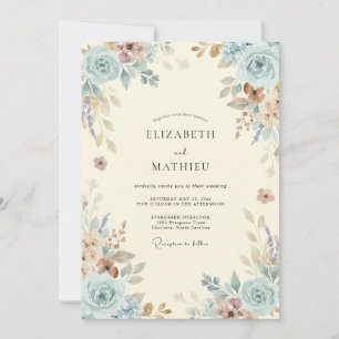 Light Blue Antiqued Floral Wedding Invitation