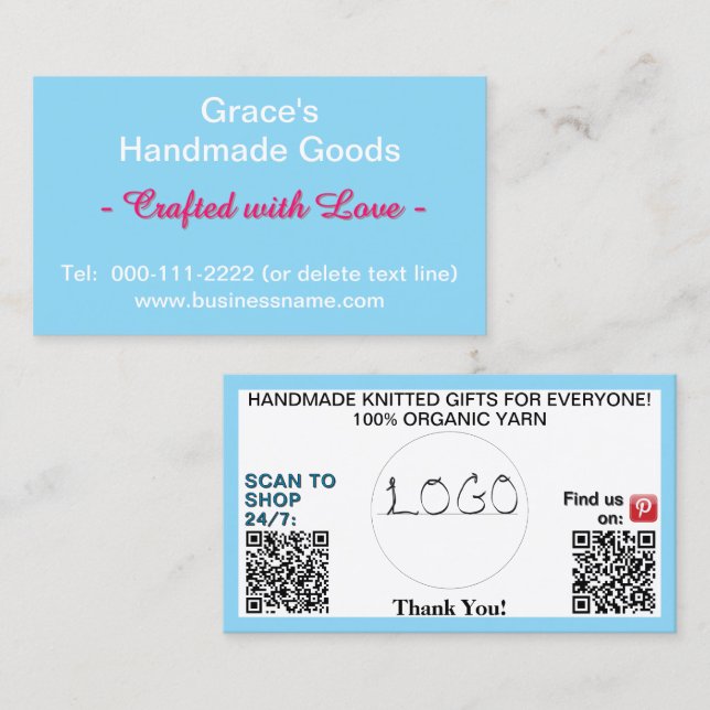 Light Blue Any Business QR Code Logo 3.5 x 2.0 Card (Front/Back)