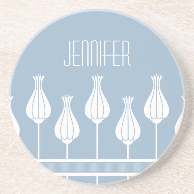 Light Blue Art Deco Floral Coaster (Front)