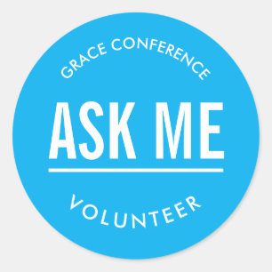 Light blue ask me volunteer sticker