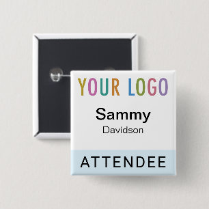 Light Blue Attendee Name Badge Event Logo Square 2 Inch Square Button