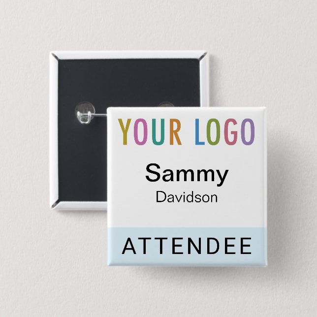Light Blue Attendee Name Badge Event Logo Square 2 Inch Square Button (Front & Back)