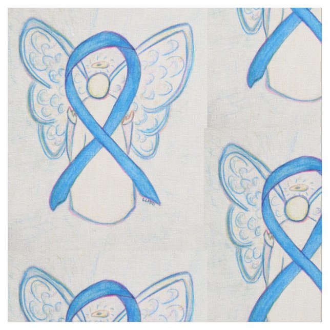 Light Blue Awareness Ribbon Angel Custom Material Fabric (Close Up)