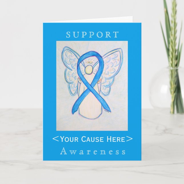 Light Blue Awareness Ribbon Angel Customized Card (Front)