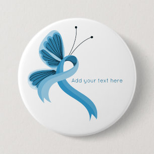 Light Blue Awareness Ribbon Butterfly  Button