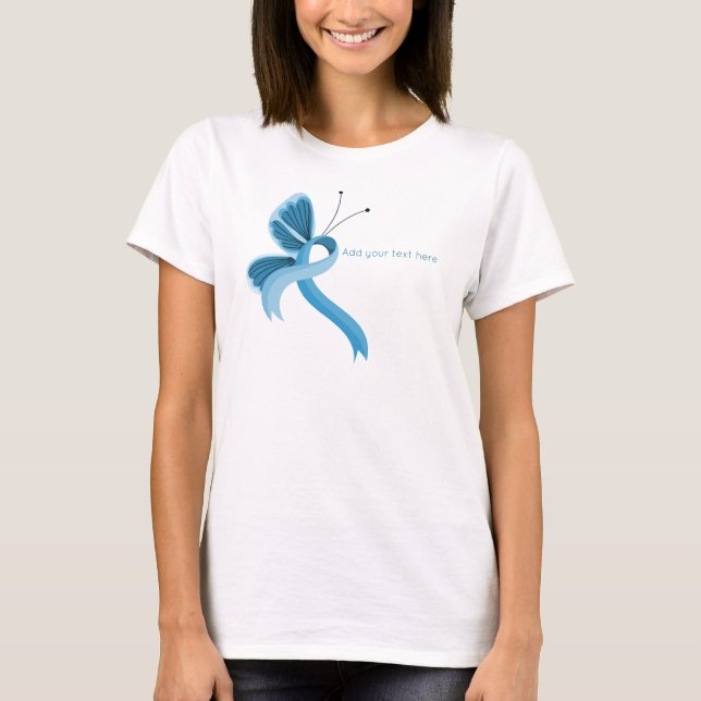 Light Blue Awareness Ribbon Butterfly T-Shirt (Front)