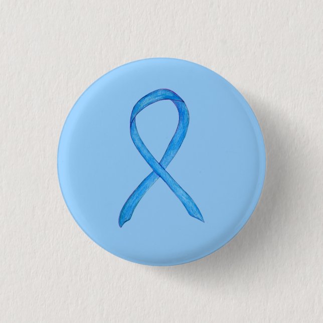 Light Blue Awareness Ribbon Custom Art Pin Buttons (Front)
