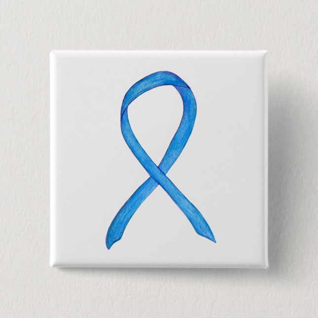 Light Blue Awareness Ribbon Custom Pin Buttons (Front)