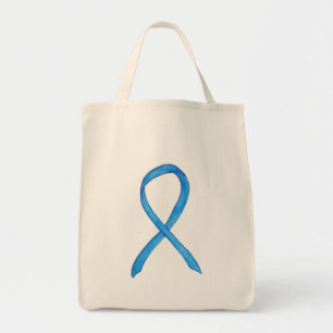 Light Blue Awareness Ribbon Custom Tote Bag