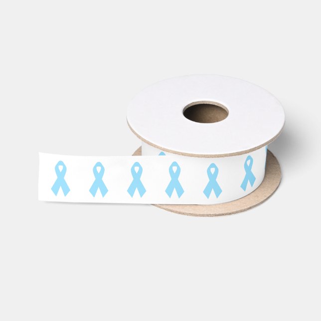 Light Blue Awareness Ribbon thin white Satin Ribbon (Spool)